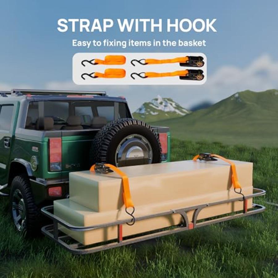 54''X 19''X5.5'' Hitch Mount Cargo Carrier Basket with Stabilizer and Straps 500 LBS Capacity Rear Luggage Rack Basket Fits Sed