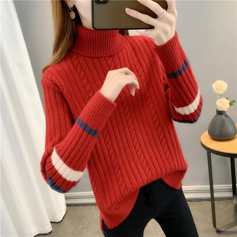 Autumn Winter Turtleneck Sweater Women's Pullover New High Stretch Long Sleeved Knitted Sweater Looser Female Jumper Tops