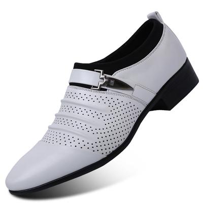 Fashion Summer Black Brown White Men Leather Shoes Mens Pointed Toe Dress Shoes High Quality Formal Slip On Hollow Out Sandals Man H78