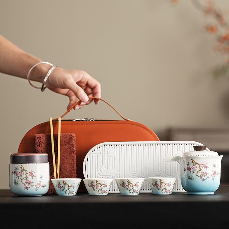 Suton Fat Jade Wisteria Flower Kung Fu Tea Set Home Light Luxury High-end Office Semi-automatic Tea Cup Gift Box