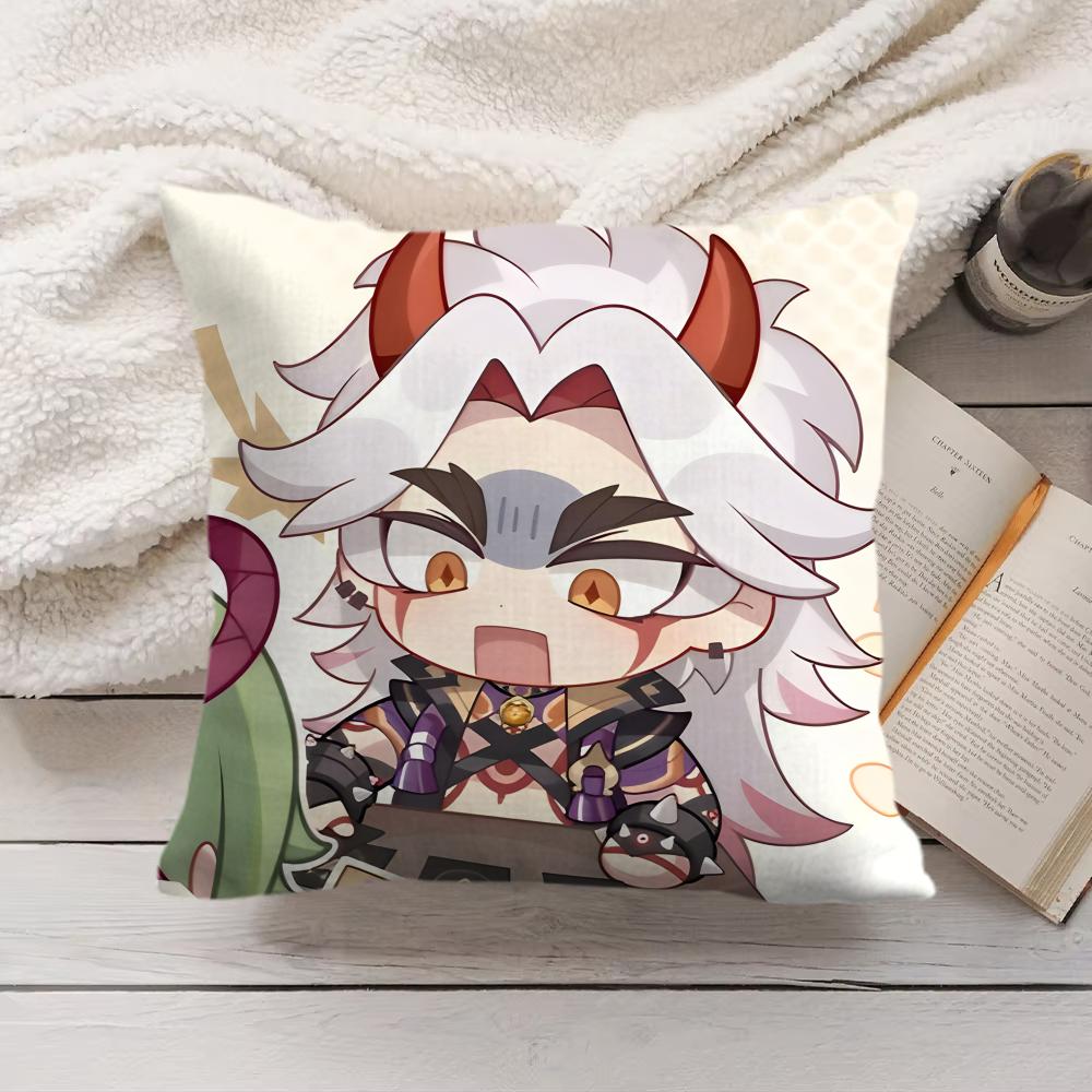 Arataki Itto Cute Genshin Impact Cushion Cover Silky Short Plush Invisible Zipper Dustproof Sofa Pillow Case For Home Decor