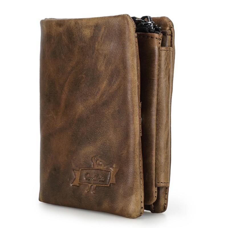 Large Capacity Casual Top Layer Cowhide Men s Wallet Fashionable Three Fold Leather Bag 10x3x13