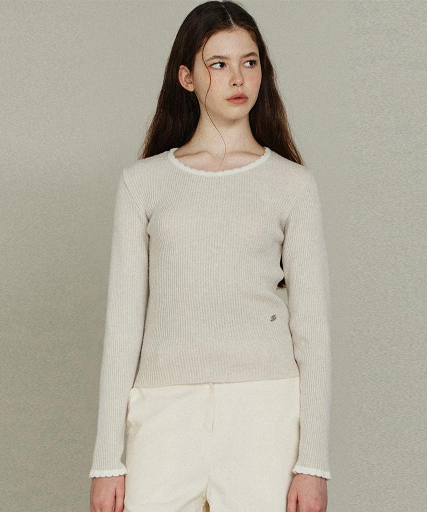 ITOV SEOUL Lambswool Scallop Slim Knit Ot