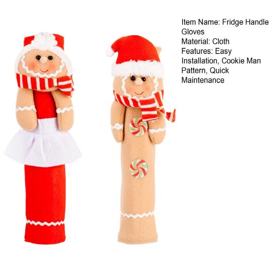 Yousheng 1 Pair Christmas Refrigerator Handle Covers Cookie Man Design Fabric Cloth Kitchen Appliance Handle Sleeves