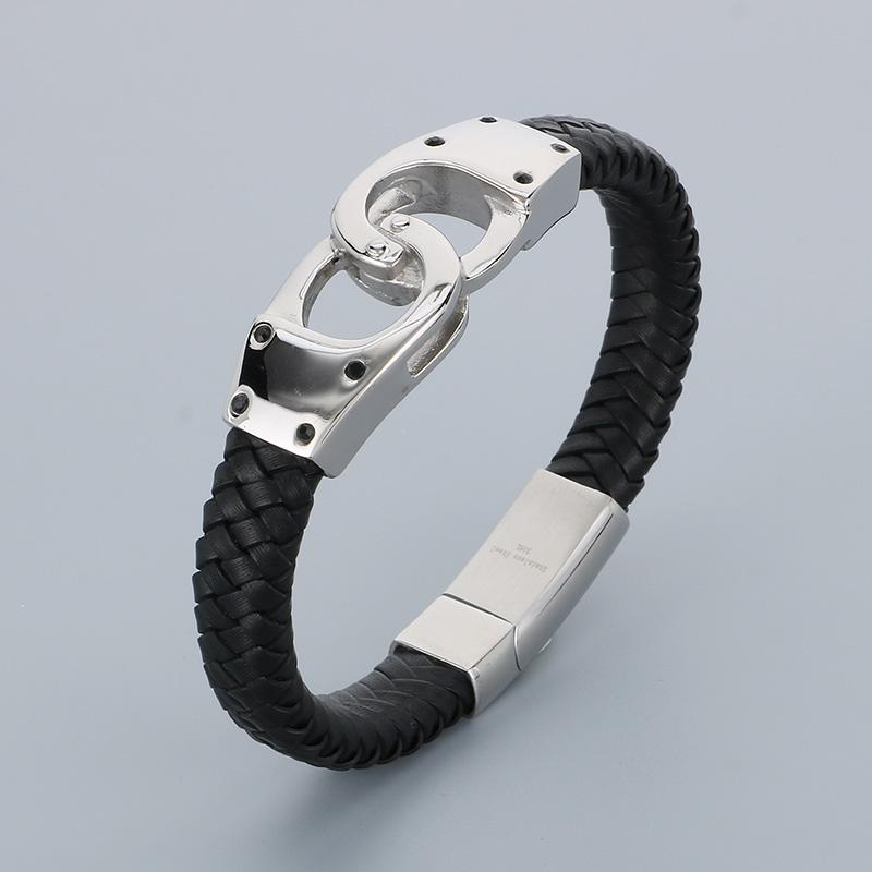 Bracciale Classico in Acciaio Inossidabile e Pelle di Mucca per Uomo Fascino Teschio Guanti Manette Nodo Bracciale con Charms Acciaio Inossidabile Gioielli per Festa Biker