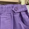Women's Purple Cotton High-Waist Sporty Shorts - Japanese Style, Versatile, Slimming, Casual Summer Wear