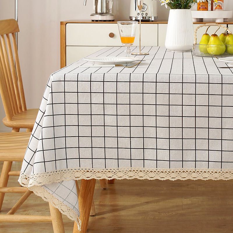 Green Grass Tablecloth, Cotton-Linen Fabric Minimalist Lace Desk Mat, Rectangular Coffee Tablecloth