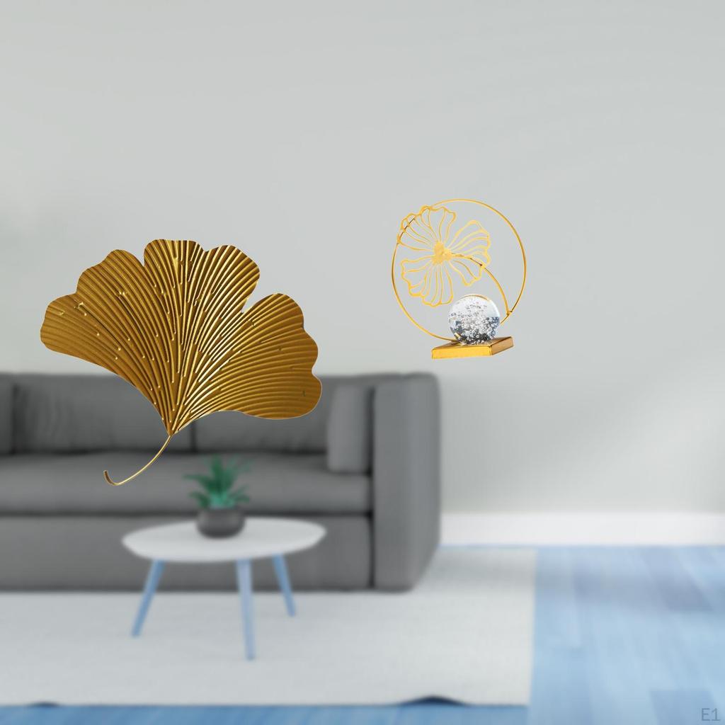 Elegant Ginkgo Iron Wall Sculpture Decorative Figurine for Living Room Office Hotel Dining
