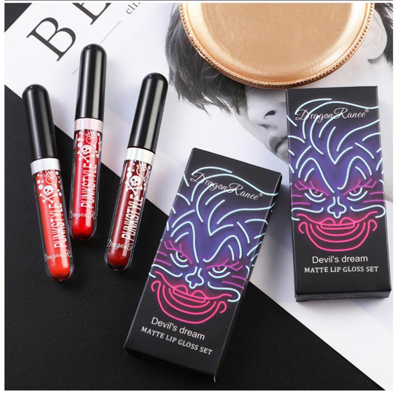 Halloween Lipstick Set 4 Colors Smakup Non-fading Lip Gloss Lip Makeup Matte Lipstick Shiny Lipstick Sparkling Black Lipstick Purple Lipstick
