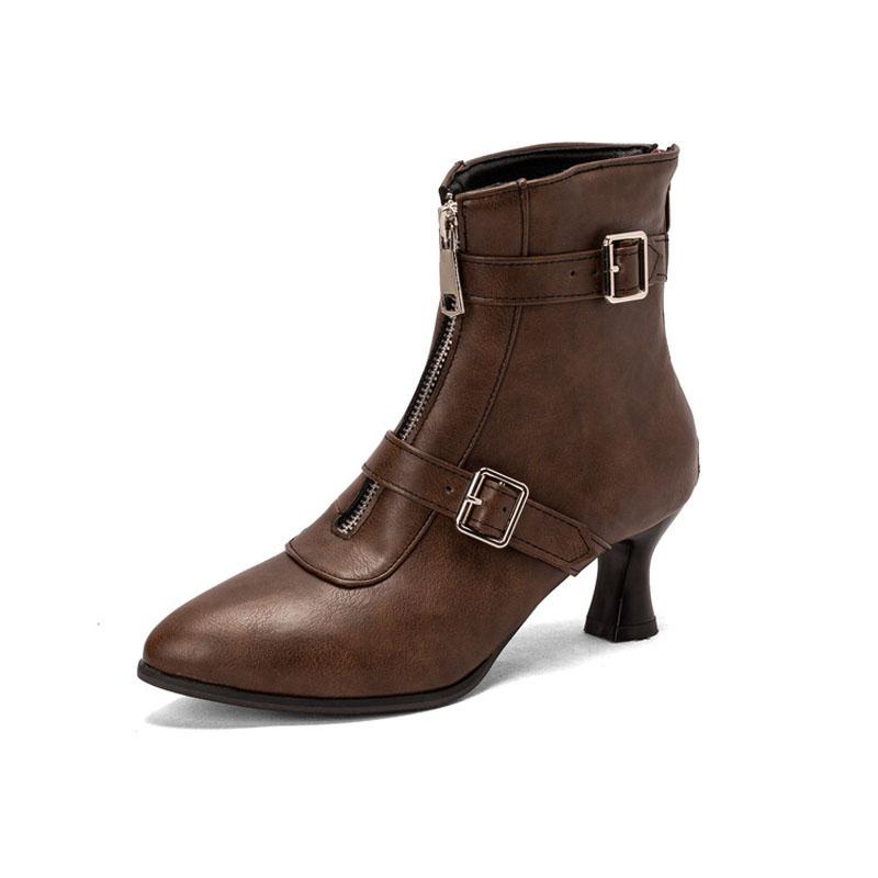 Chunky Heels Ankle Boots Women Pointed Toe Winter Shoes Women Belt Buckle Big Size Botas Custom Denim zapatos mujer WSH4726