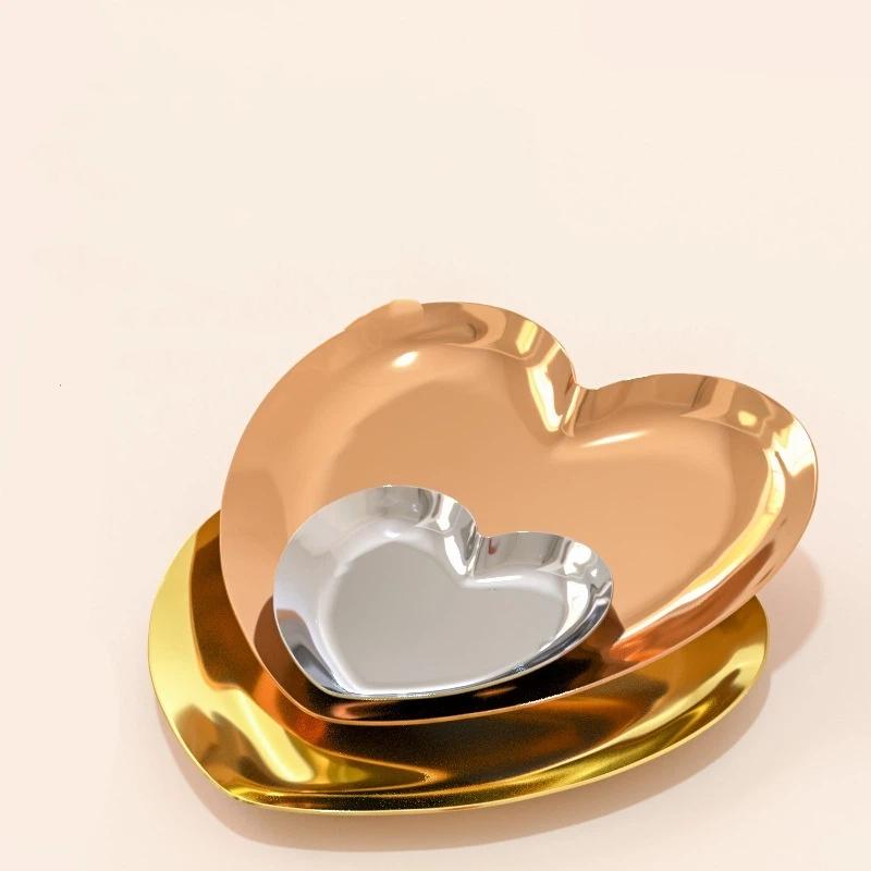 Ins Stainless Steel Water Heart Shape Cosmetics Storage Table Jewelry Tray Multi-Functional Home Dining Tray Containers