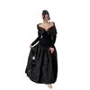 Novo Vestido de Festa Longo Slim Fit Patchwork Jacquard de Renda Preta para Mulheres Lazer Festa Prom Europeu Americano