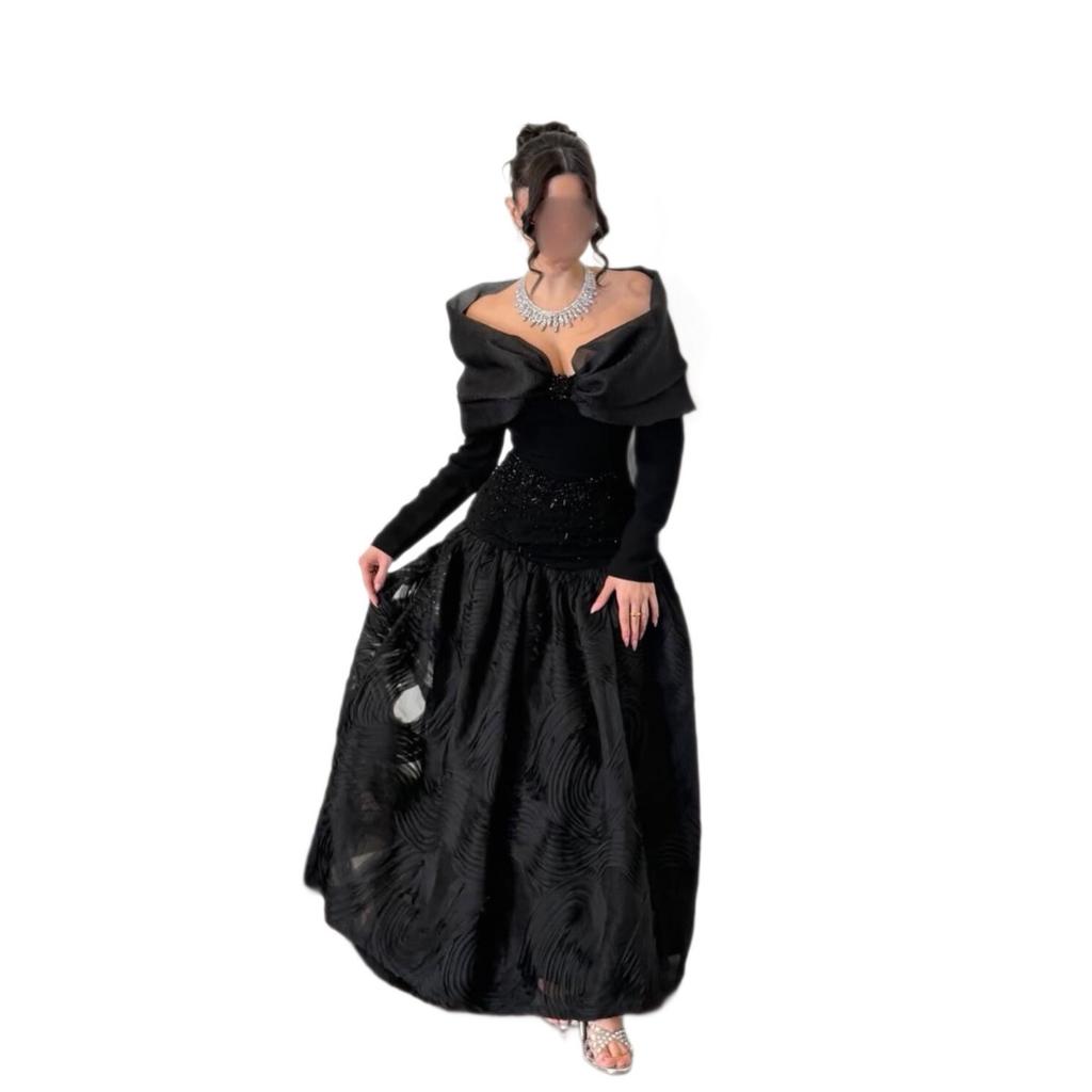 Novo Vestido de Festa Longo Slim Fit Patchwork Jacquard de Renda Preta para Mulheres Lazer Festa Prom Europeu Americano