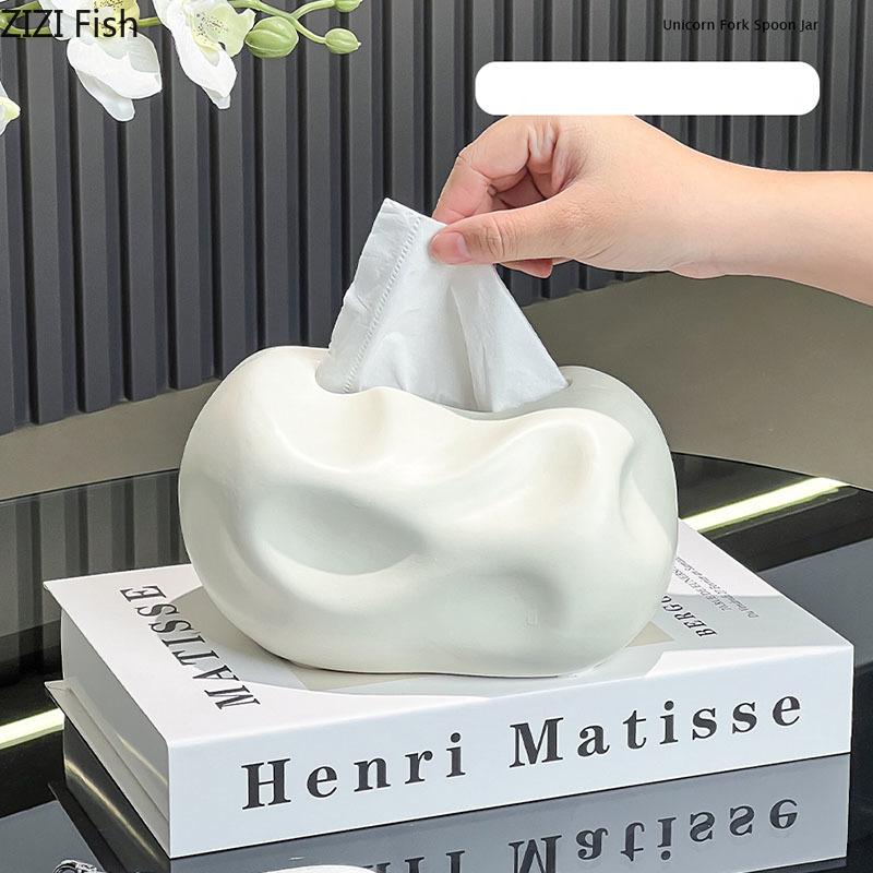 Kreativ Keramisk Servettlåda med Ojämn Yta Kaffebord Skrivbordsdekoration Minimalistisk Servettlåda Nattduksbord Pappershandduksfodral
