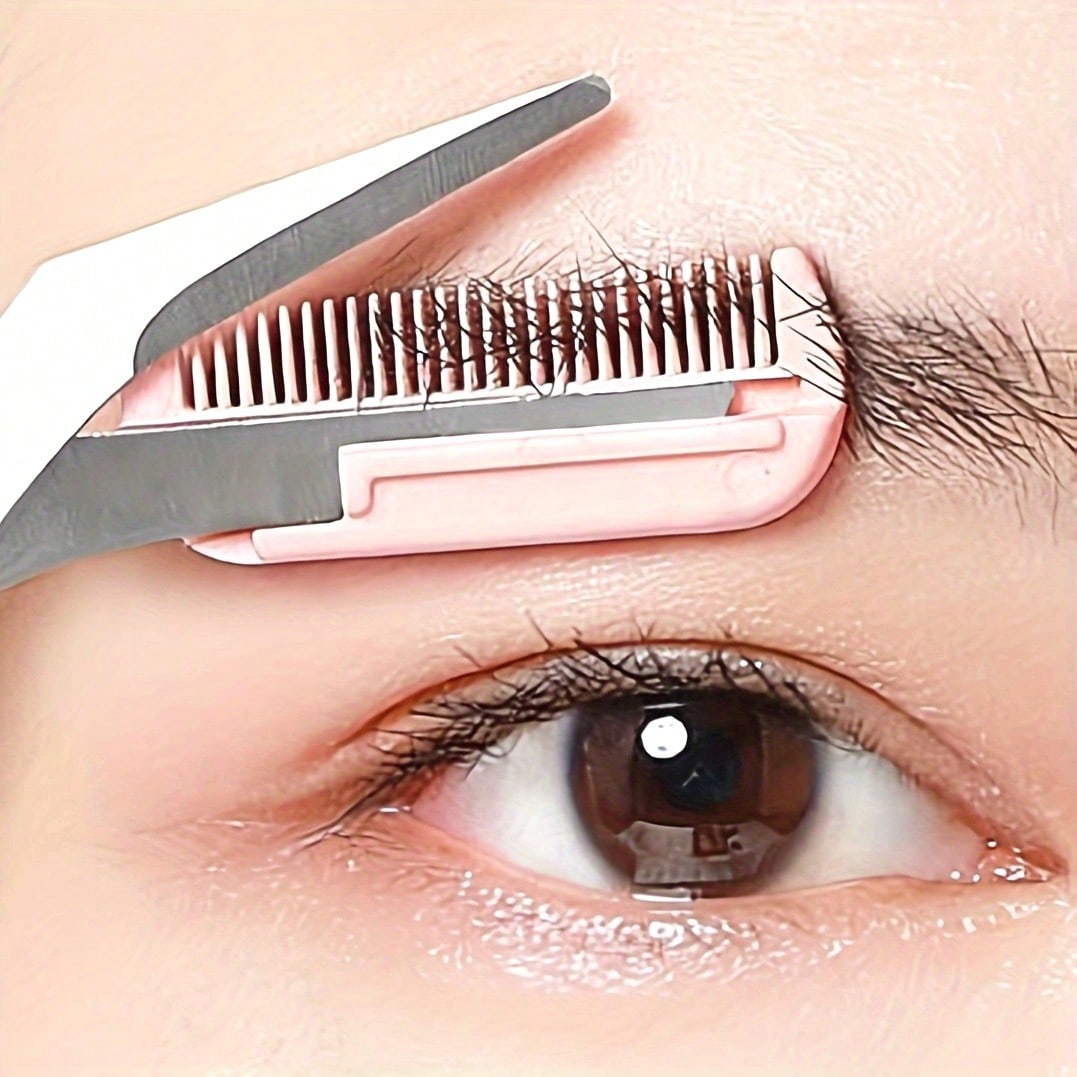 

Ножницы для бровей из нержавеющей стали со встроенной расческой, прецизионный инструмент для красоты с розовой ручкой, дизайн для левой и правой руки, профессиональный и домашний уход за красотой розовый