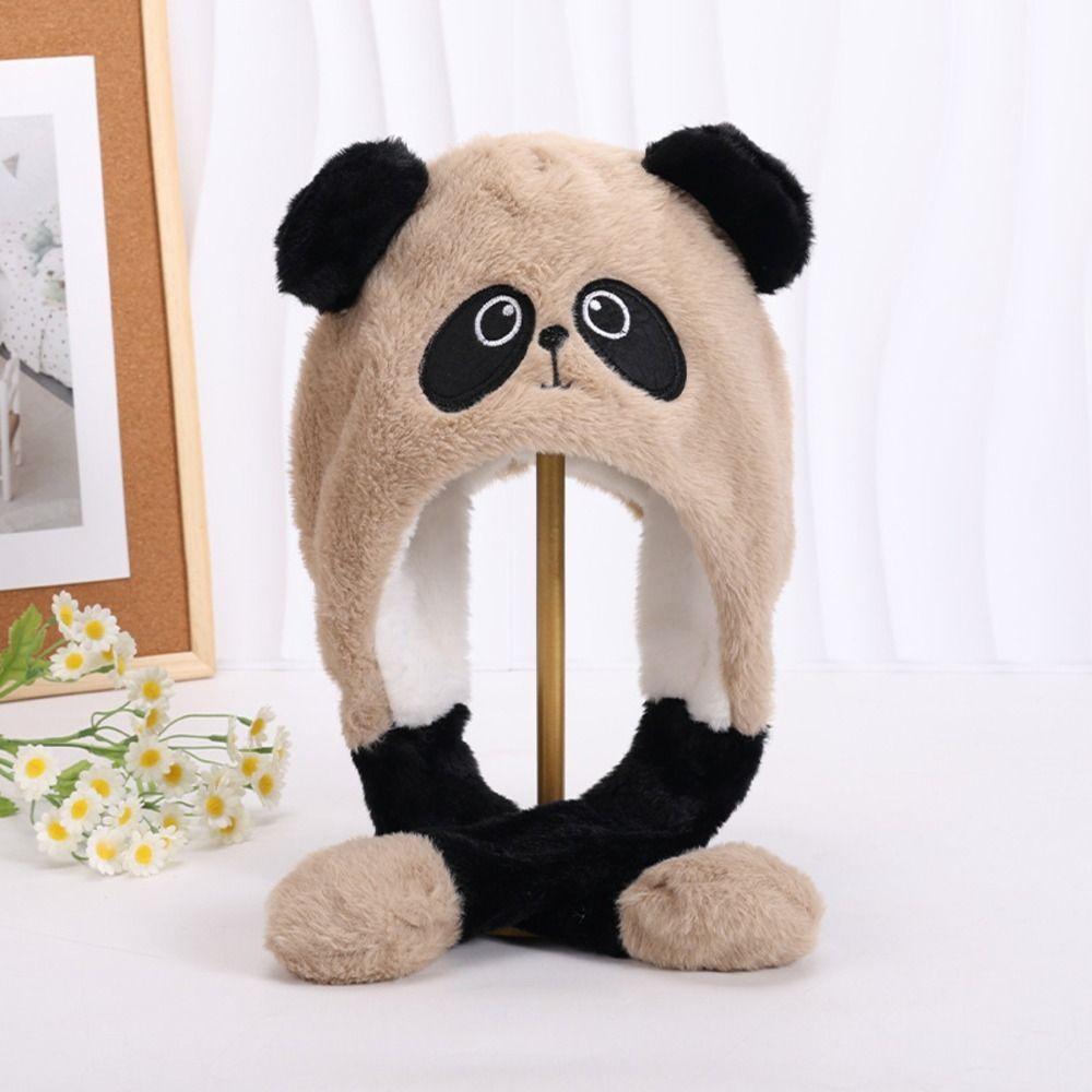 Thick Panda Plush Hat Polyester Cartoon Warm Hat Cute Moving Ear Hat  For Boys