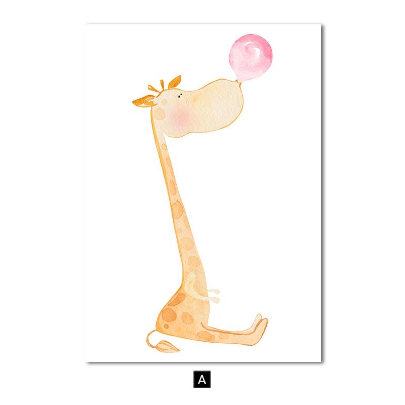Pink Balloon Girl Giraffe Poster Animal Print Nursery Wall Art Canvas Painting Child Quotes Picture Nordic Kids Baby Room Decor