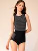Bohemianbeullu Border Stripe Boy Short One-Piece Swimsuit Black