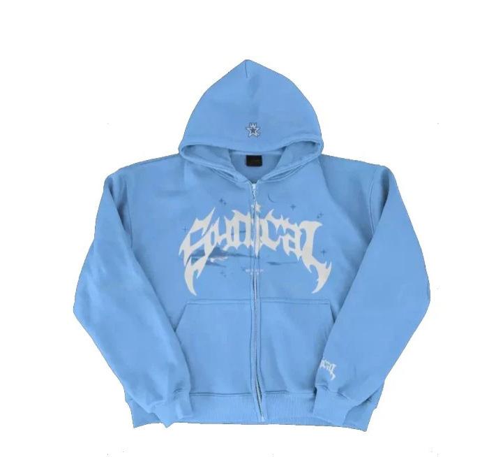 Suéter retro americano con cremallera sudadera gótica con estampado de letras y estrellas chaqueta casual una pieza