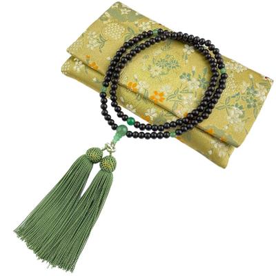 [WONDERFUL LOTUS Myorenka] Myorenka Rinzai Buddhist Prayer Beads for Women, Formal, Ebony and Indian Jade Finish, 8 Inches, Includes Prayer Beads