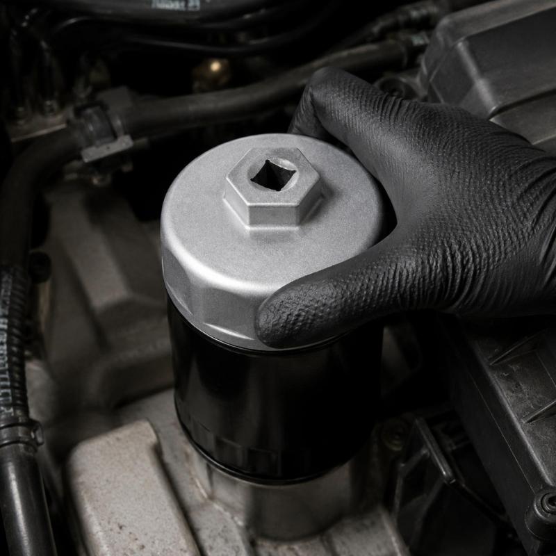 Canister Filter Cap Wrench Tool with 74mm 14 Slot Cup, Square Drive Opening and Metal Body for Filter Reinstall Work and Regular Garage Service