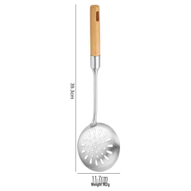 Wooden Handle Stainless Steel Slotted Spoon Set