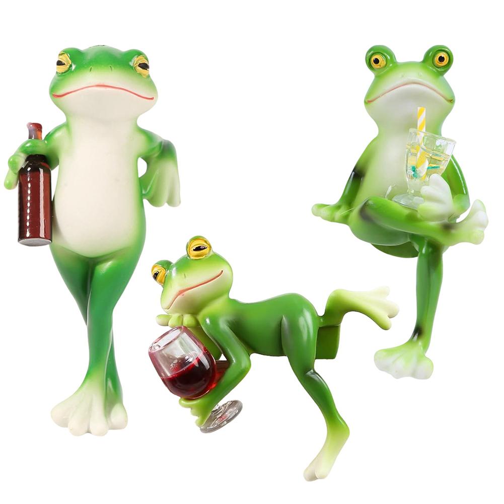 Funny Drinking Frog Statue Flower Pot Hugger Resin Hanging Frog Figurine Miniature Frog Figurine for Flower Yard Lawn Ornament