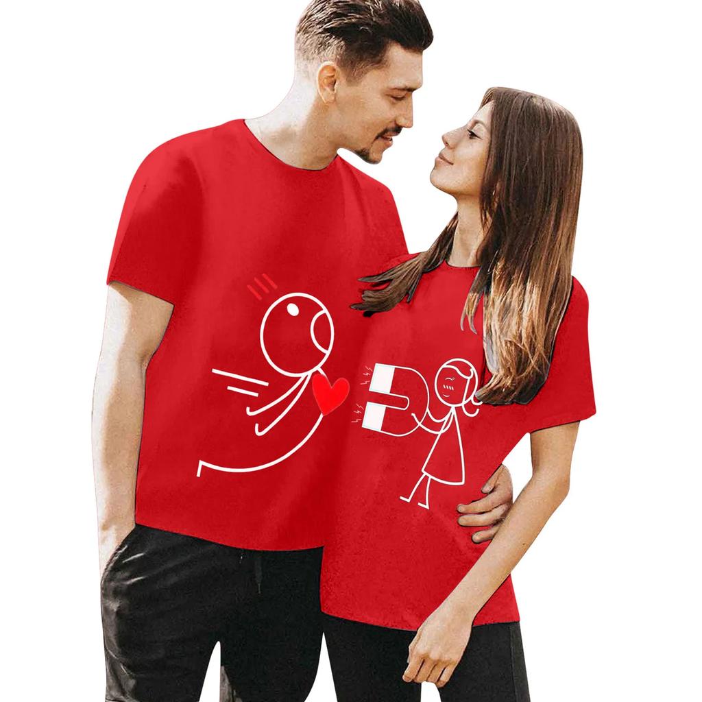 Valentines Day Tshirt New Couple Outfit Stick Figure Printing European American Unisex and Women Comfortable Graphic T Shirts