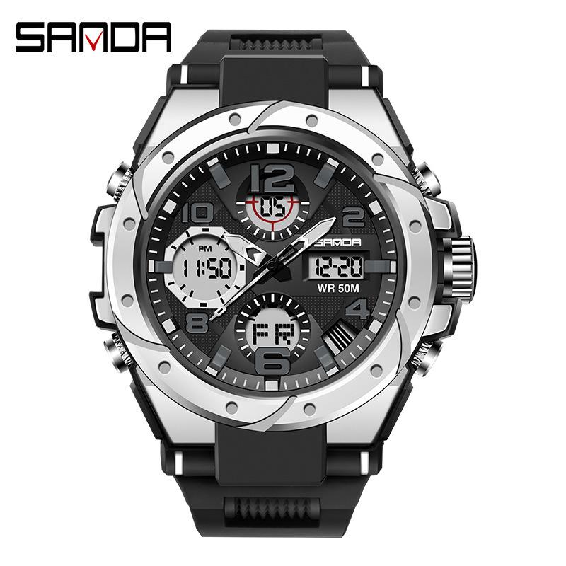 Sanda Watch New Lighting Male School Fashion Trend Digital Electronic Watch Multifunctional Waterproof And Shockproof Men'S Watch