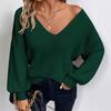 Suéter de Punto de Cuello en V para Mujer Color Sólido Otoño Nuevo Estilo Manga Larga Casual Suelto Top con Lazo para Mujer