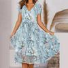 Elegant Women Casual Dress Retro Floral Print Chiffon Long Dress V Neck Short Sleeve Harajuku Party Ladies Fashion Autumn New Style