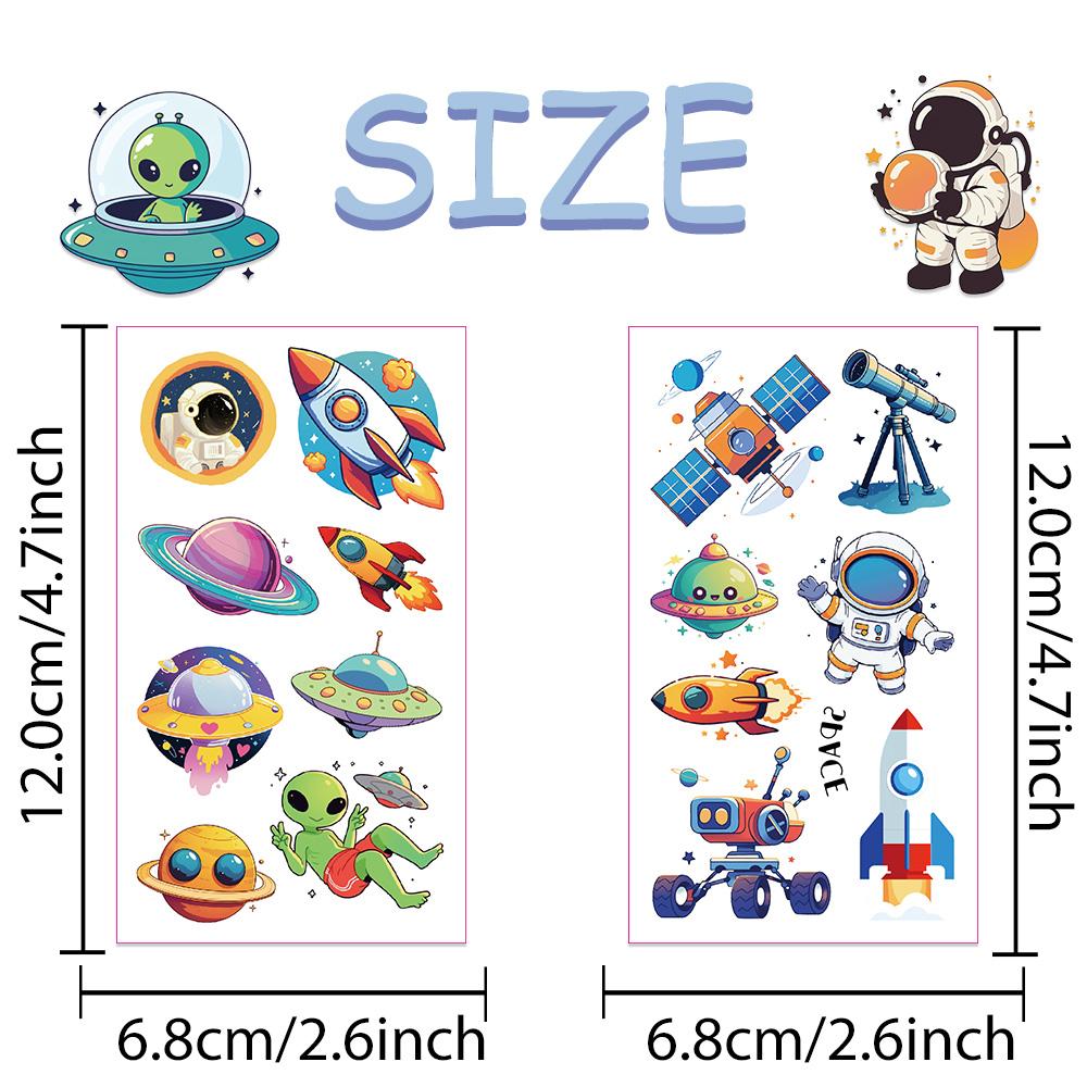 10 folhas de desenhos animados espaço padrão tatuagem adesivos para mão rosto corpo temporário à prova d'água adesivos de tatuagem crianças presentes criativos