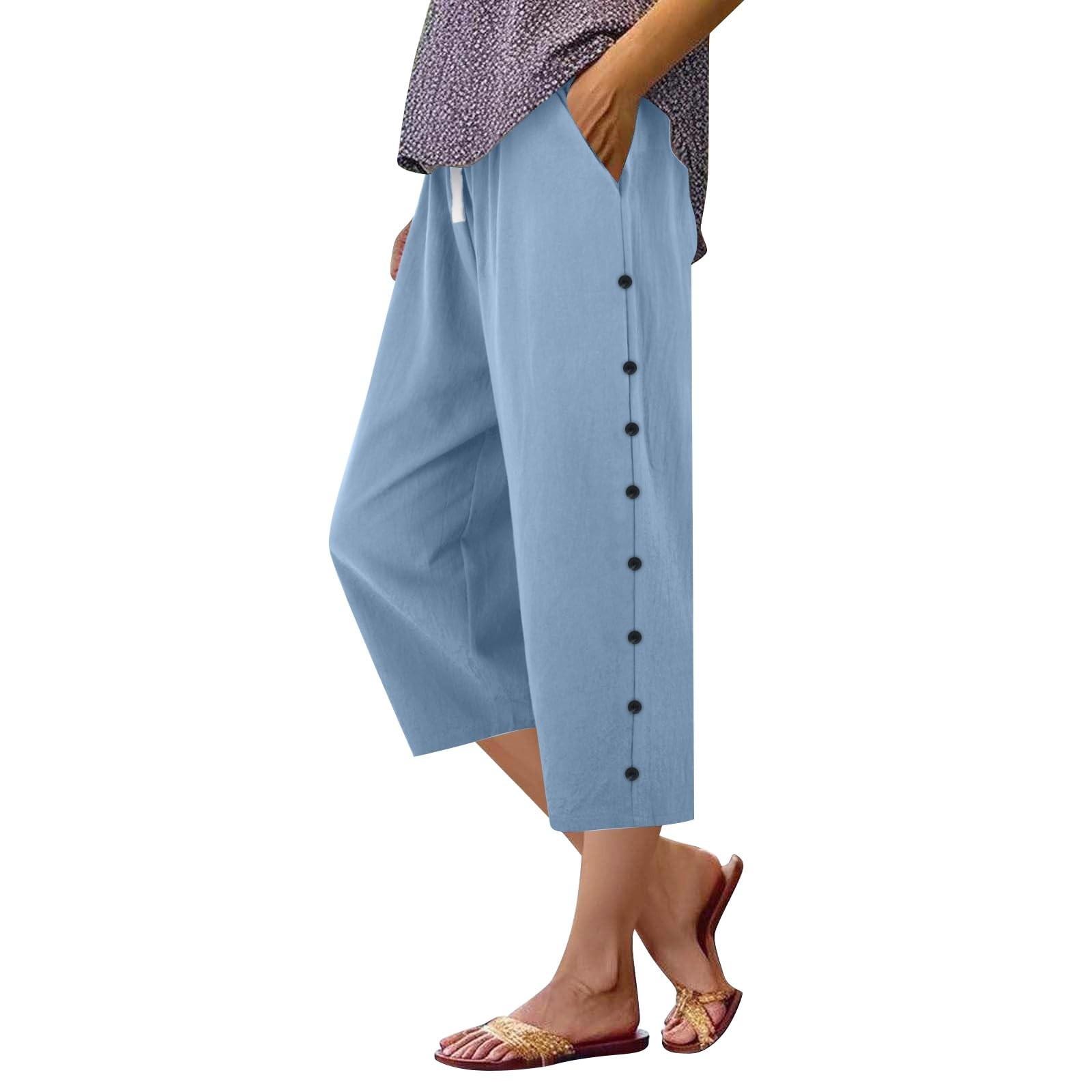 

Женские брюки однотонные летние спортивные штаны с кулиской на талии XL небесно-голубой