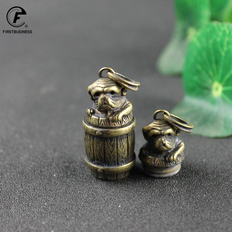 Vintage Brass Dog barrel Miniature Figurines Lucky Desktop Ornament Home Decorations Fragrant incense holders Keyring