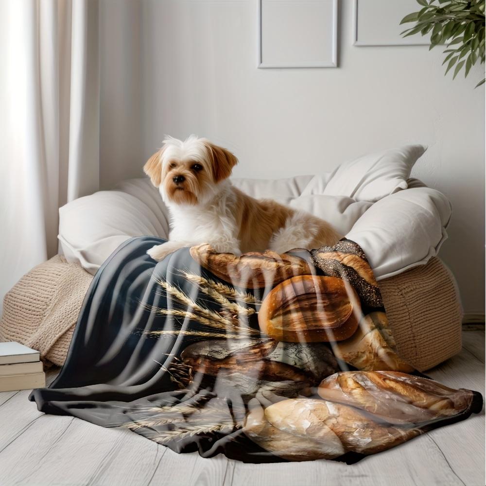 Bread and Wheat Pattern Flannel Printed Blanket Suitable for All Seasons Suitable for Living Room Office Sofa and Travel