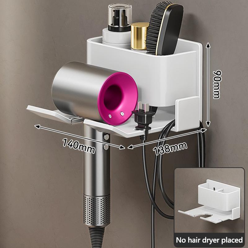 Металлический держатель для фена, Легко устанавливаемый на стену, Без сверления, Органайзер для ванной для электрических фенов