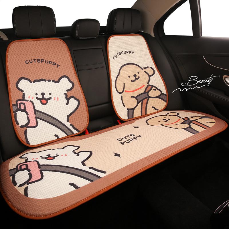 Cute Cartoon Couple Line Puppy Car Cushion Four Season Universal Vehicle Seat Backrest Support Breathable Comfortable Auto Seat