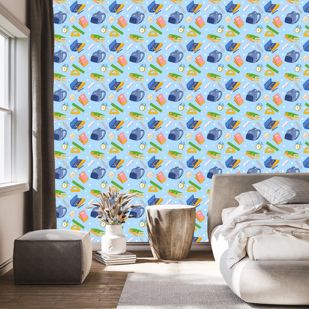 Back to School Wallpaper Azure and Blue for Living Room and Bedroom 50x1000