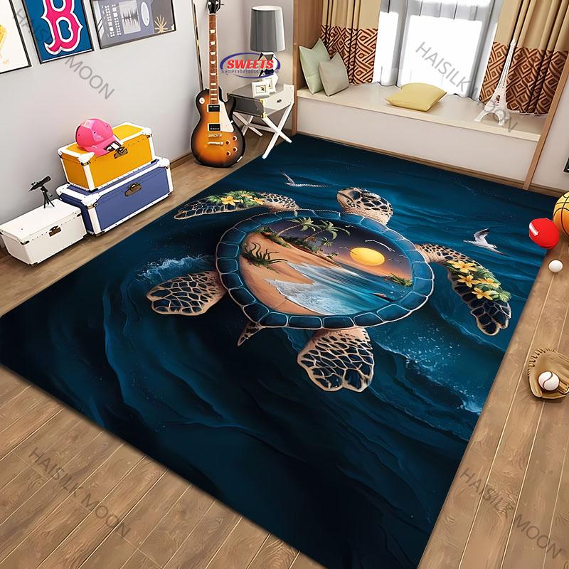 Magic Glowing Turtle Theme Printed Carpet Living Room Bedroom Sofa Office Large Area Decorative Mat Kids Play Rugs Large Size