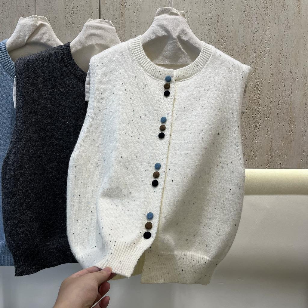 DIMANAF 2025 Autumn Women Sleeveless Vest Sweaters Knitting Buttons Colorful Casual Style Loose Sweater