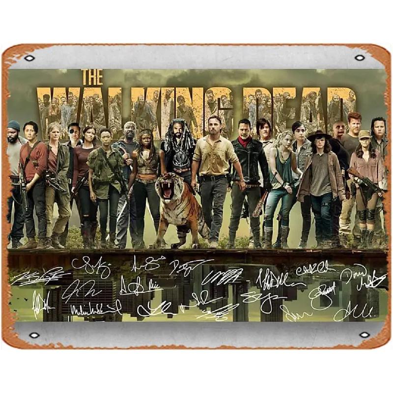 the walking dead consists of actors and signatures Decoration Sign for Home Vintage Metal Sign Plaque Metal Funny Tin Sign Re