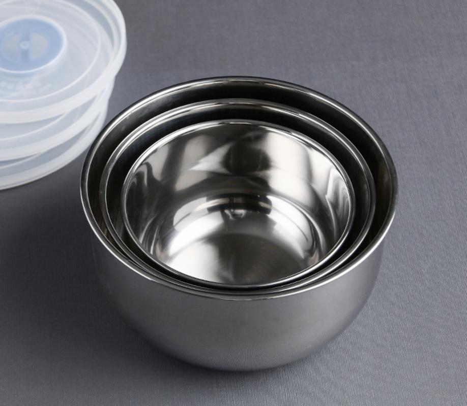 3-piece Mixing Bowl with Non-slip Stainless Steel Lid Serving Bowls Storage Bowls Stacking Metal Bowl with Hermetic Lids | Bowls