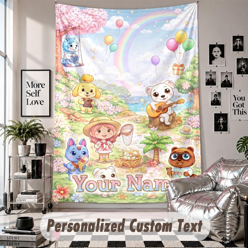 Custom Tapestry Wall Hanging, Animal Crossing Personalized Name Text Home Wall Decor