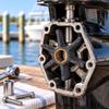 Neoprene Outboard Motor Water Pump Impeller with Keyed Brass Sleeve, Six Radially Arranged Blades and Reference Numbers 379475 and 777130