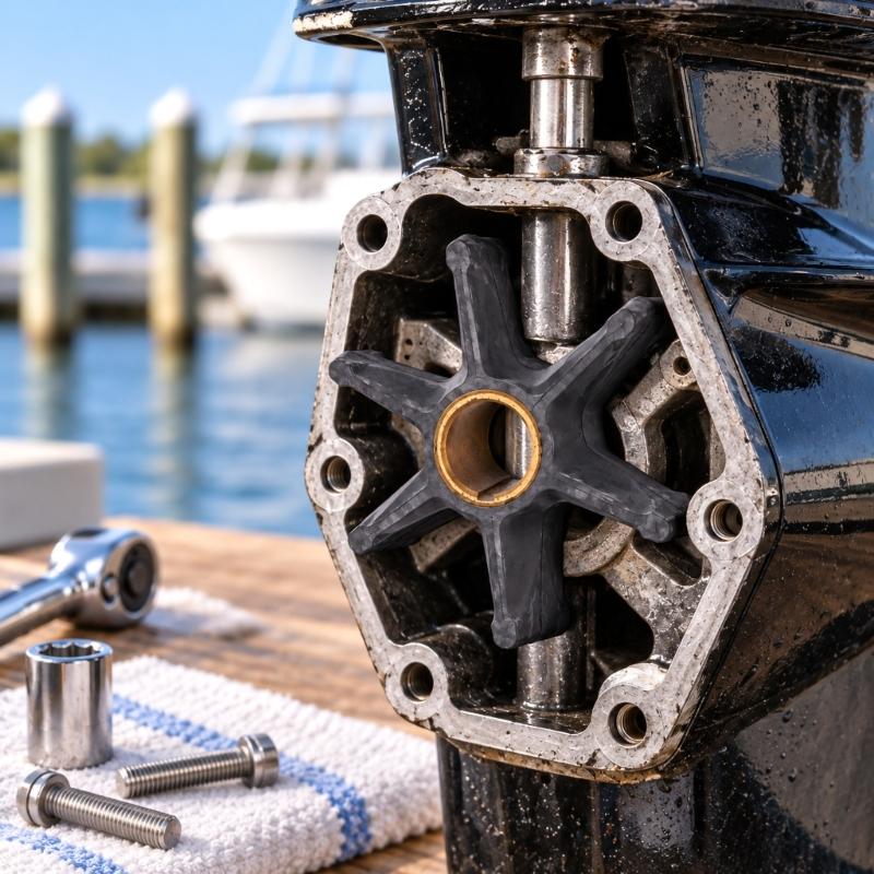 Neoprene Outboard Motor Water Pump Impeller with Keyed Brass Sleeve, Six Radially Arranged Blades and Reference Numbers 379475 and 777130