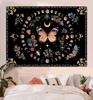 Orange Butterfly Moon Flower Tapestry Boho Floral Plant Tapestries For Bedroom Aesthetic Tapastry'S Wall Hanging Mandala