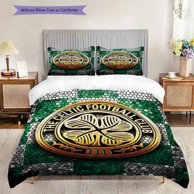Celtic F.C Pattern Bedding Quilt Set Quilt Cover Pillowcase Home Decoration Birthday Gift (1 * Duvet Cover + 2 * Pillowcase, Without Core)