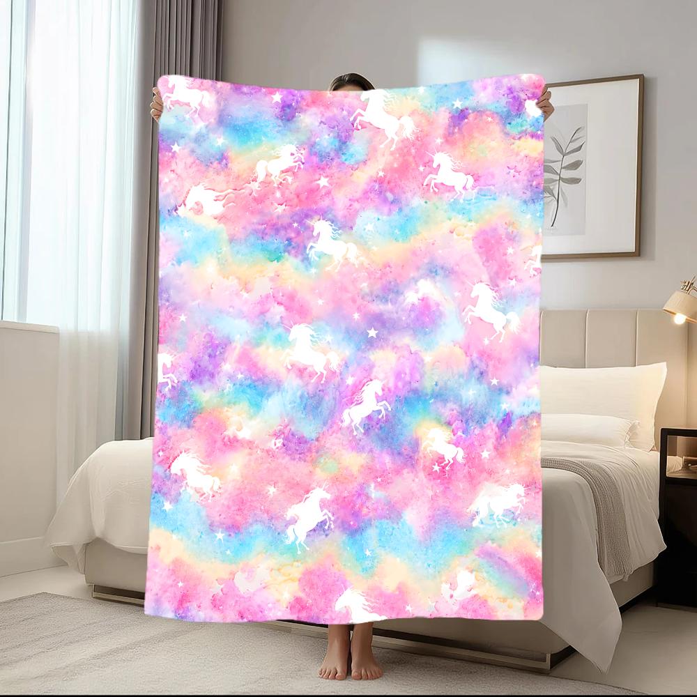 Rainbow Swan Galaxy Set Throw Short Plush Throw Blanket Soft Skin-Friendly Multi-Scene Home Office