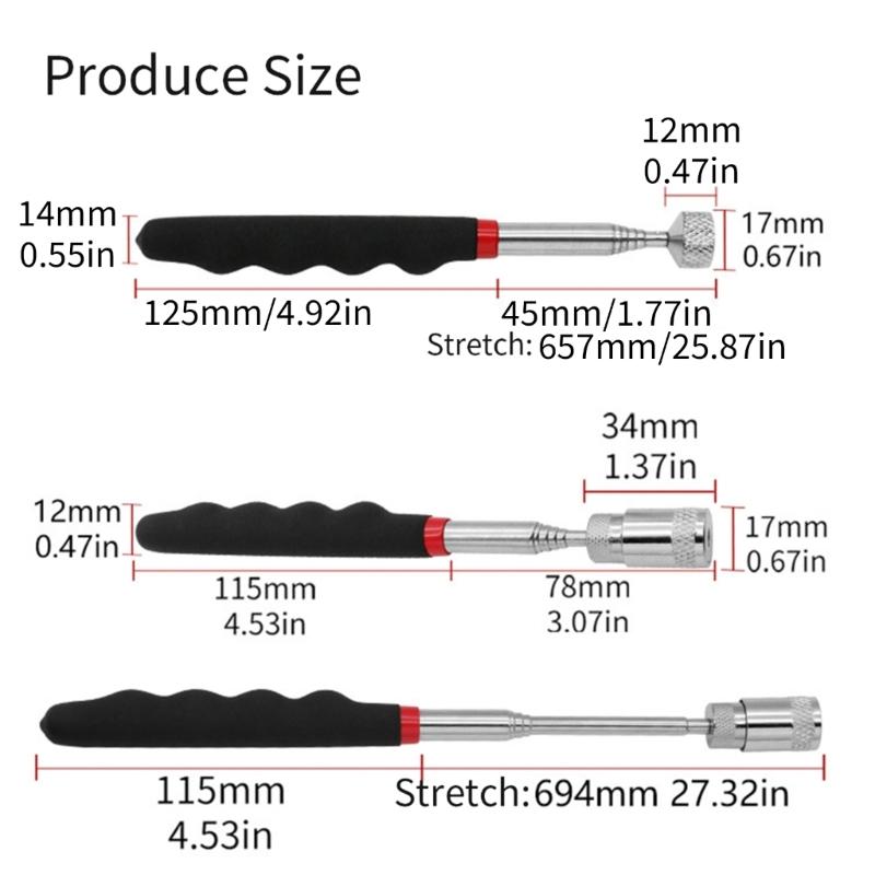 Extendable Magnetic Telescoping Pick Up Tool Telescoping Magnetic Pickup with LED Light Telescopic Magnetic Stick