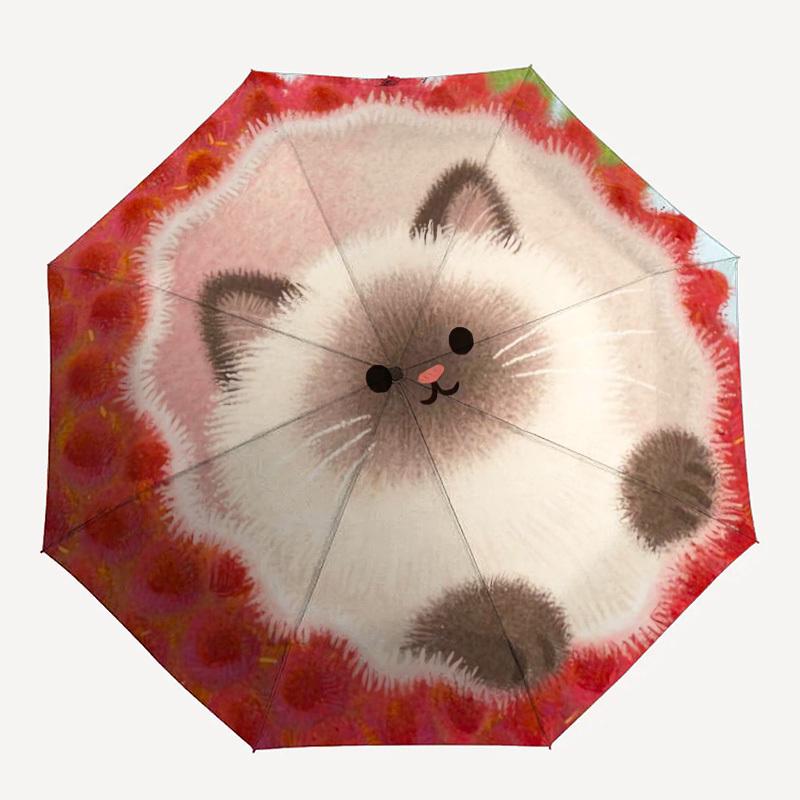 1 шт. Зонт с рисунком «Цветы и кошки», Автоматическое открытие и закрытие, Высококачественный дорожный зонт, Легкий и портативный, -81